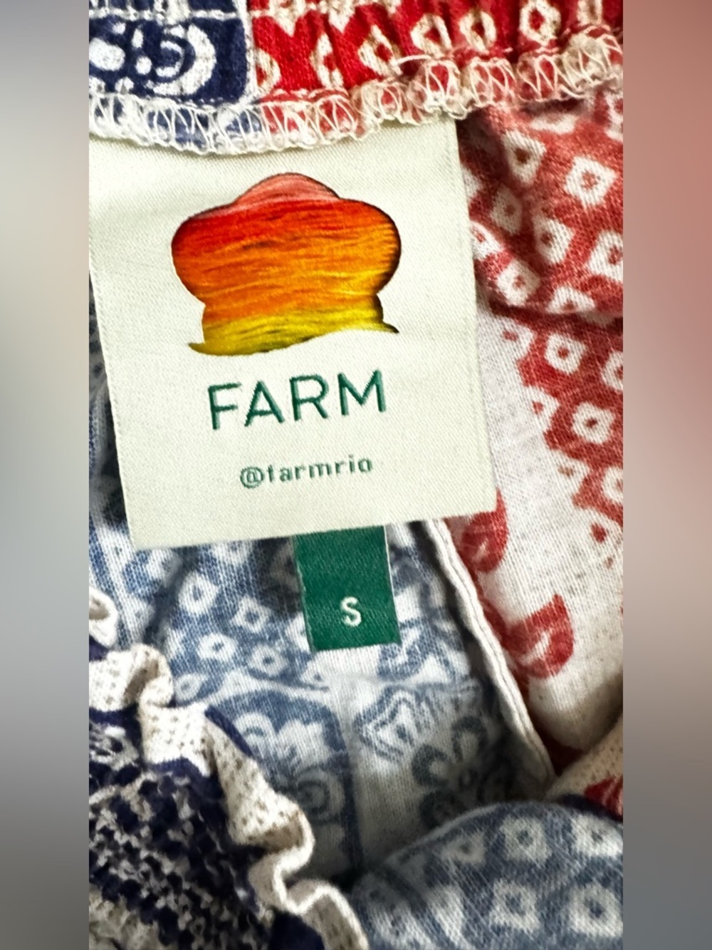Farm Rio Mixed Pineapple Garden Mini Dress Sz S Red Blue Linen Blend Tie Waist - Picture 9 of 12